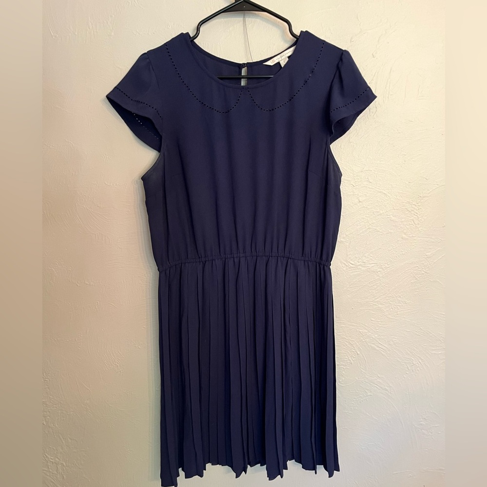 LC Lauren Conrad Navy knee length dress with pleated skirt and eyelet detail